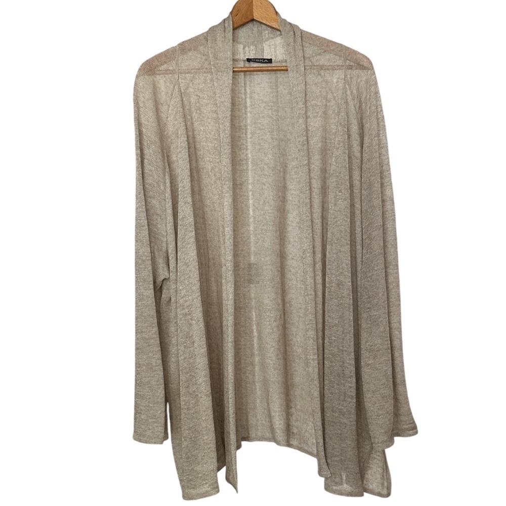 OSKA Linen/Viscose Shimmery Sheer Open Cardigan lightweight Layering Elegant